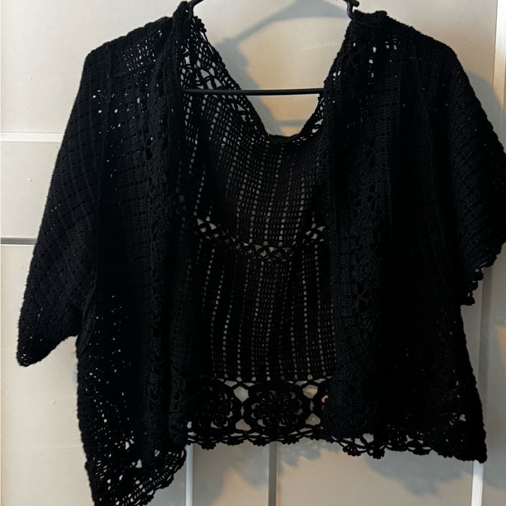 Monroe & Main Black Shrug with Intricate Openwork